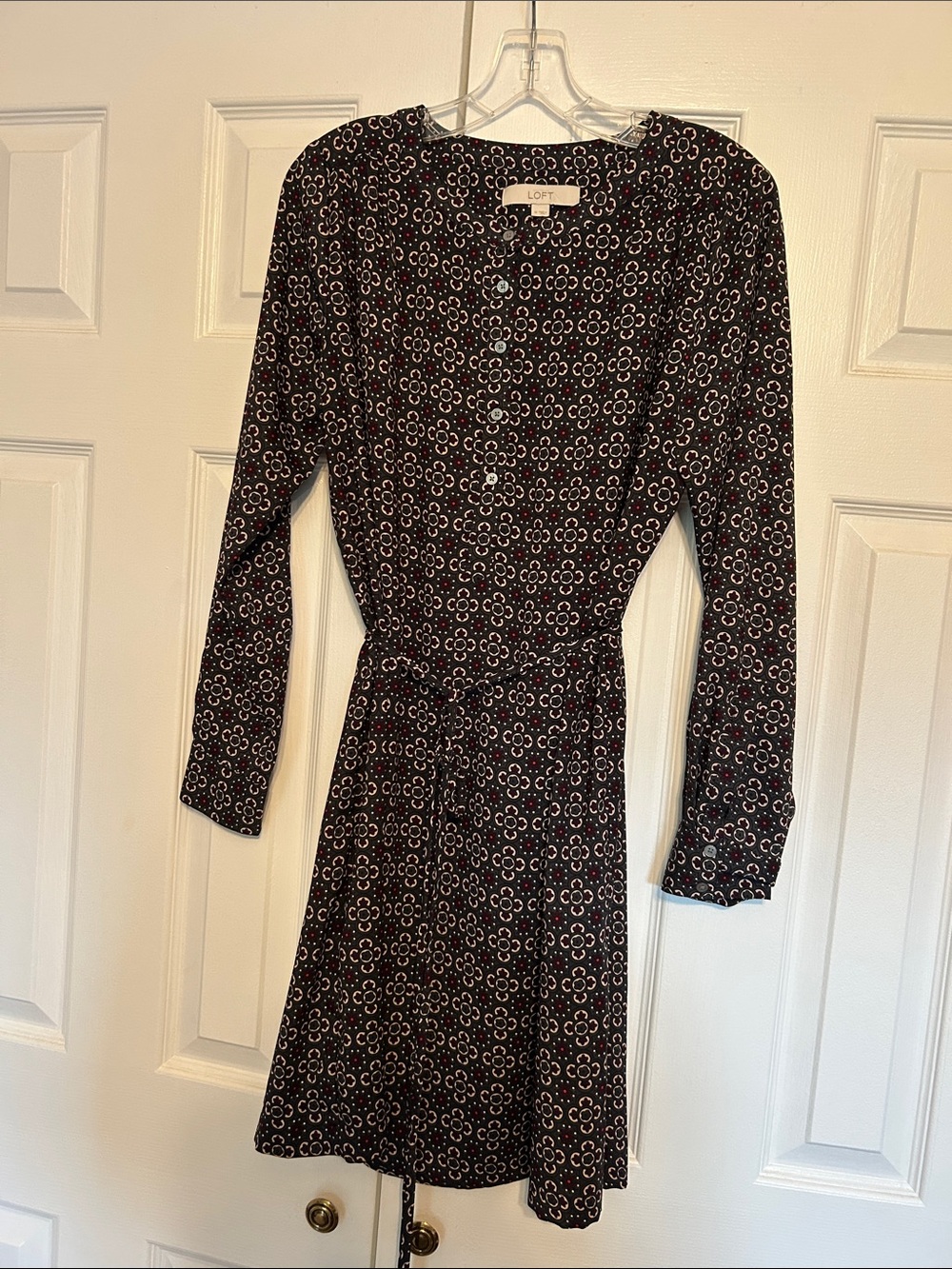 LOFT Floral-Pattern Long Sleeve Tie Waist Dress